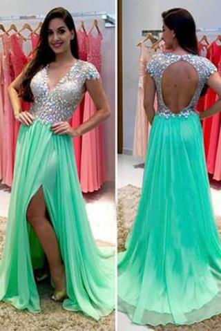 Green prom dress with sleeves-Sex photo